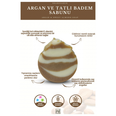 Argan ve tatlı Badem sabunu 100 gr -Argan&Sweet Almond soap